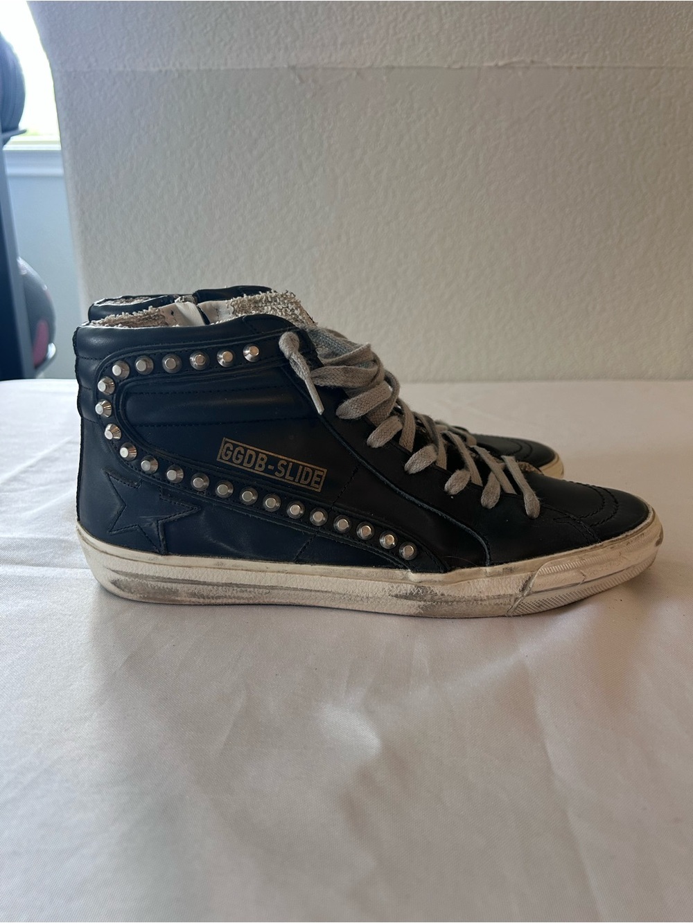 Golden Goose Black High-Top Sneakers with Silver Studs and White Laces - Picture 2 of 10